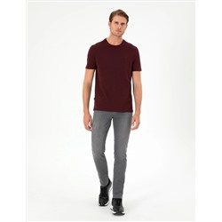 Bordo %100 Pamuk Slim Fit Bisiklet Yaka Basic Tişört