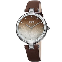 Burgi  Ladies Glitter Ombre Swarovski Crystal Dial Genuine Leather Strap Watch