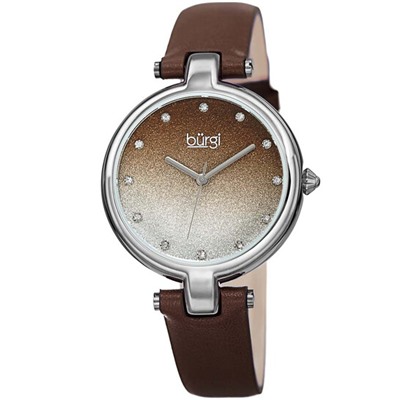 Burgi  Ladies Glitter Ombre Swarovski Crystal Dial Genuine Leather Strap Watch