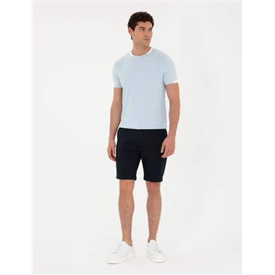 Lacivert Slim Fit Dokuma Şort
