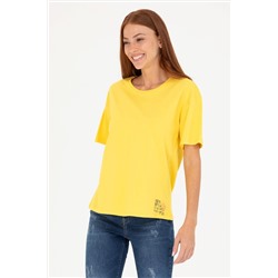 Kadın Sarı Bisiklet Yaka Tişört