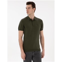 Haki Slim Fit Düğmeli Polo Yaka Triko Tişört