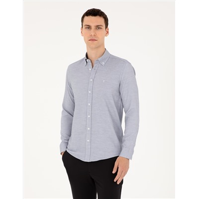 Lacivert Slim Fit Uzun Kollu Gömlek