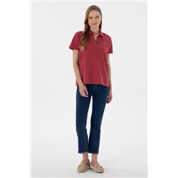 Kadın Vişne Basic Polo Yaka Tişört