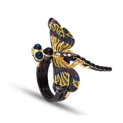 Кольцо Стрекоза (эмаль микс; покрытие черный родий, золото), Есть комплект