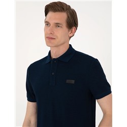 Lacivert Slim Fit Örme Dokulu Polo Yaka Tişört