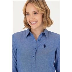 Kadın Saks Uzun Kollu Basic Gömlek