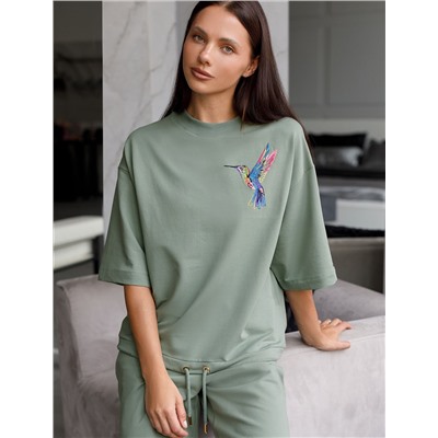 Футболка из тонкого эластичного футера со шнуром внизу