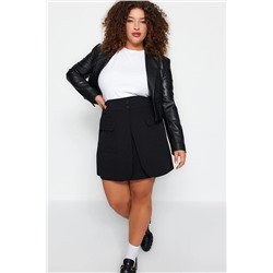 Trendyol Curve Siyah Düz A-line Gabardin Dokuma Büyük Beden Etek TBBAW24AZ00042