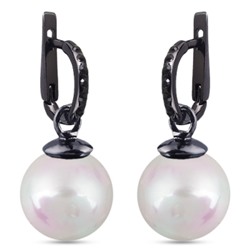 Серьги (Майорка 16мм белая; покрытие черный родий), Есть комплект