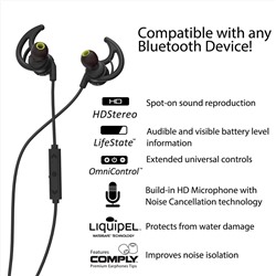 Phaiser BHS-750 Bluetooth Headphones Runner Headset Sport Earphones with Mic and Lifetime Sweatproof Guarantee - Wireless Earbuds for Running, Blackout