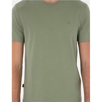 Haki %100 Pamuk Slim Fit Bisiklet Yaka Basic Tişört