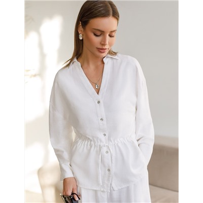 Свободная блузка с кулиской на талии изо льна с вискозой