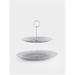 Подставка для пирожных, 21х28/26 см, 2 яруса, стекло/металл, серебристо-серая, Avila