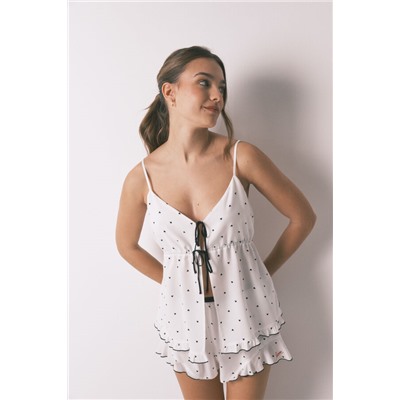 Pijama corto tirantes blanco estampado corazones