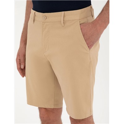 Camel Slim Fit Dokuma Şort