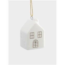 Игрушка елочная, 6 см, фарфор P, бело-золотистая, Дом, New year