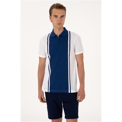 Erkek Regular Fit Beyaz Polo Yaka Fermuarlı Tişört