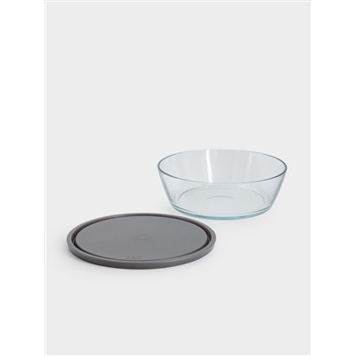 Контейнер, 2,3 л, стекло/пластик, круглый, серый, Basis