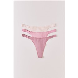 Pack 3 tangas tira algodón rosa logo