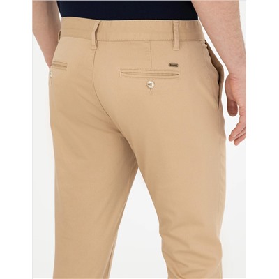 Camel Armürlü Slim Fit Kanvas Pantolon