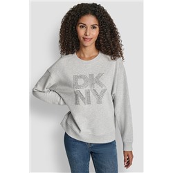 DKNY NEW YORK STACKED MIXED RHINESTONE LOGO SWEATSHIRT