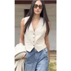 Жилет в стиле «пригородный», из смеси хлопка и льна,