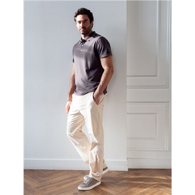 Футболка поло с плетеным воротником на пуговицах из эластичного хлопка