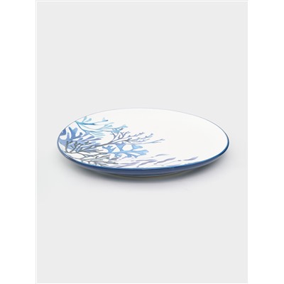 Блюдо, 36 см, керамика К, белое, круглое, Синие кораллы, Blue Coral