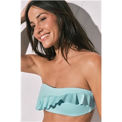 Top bikini bandeau relleno volantes azul