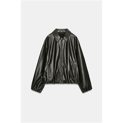 LEATHER EFFECT JACKET WITH ELASTICATED DETAILS