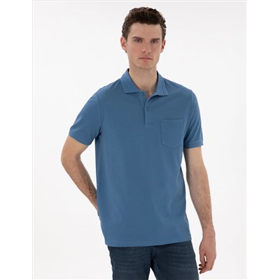 Koyu Mavi Regular Fit %100 Pamuk Polo Yaka Basic Tişört