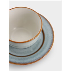 Пара чайная, 1 перс, 2 пр, 220 мл, керамика, серо-бежевая, с коричневым кантом, Mandala