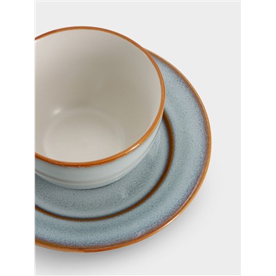 Пара чайная, 1 перс, 2 пр, 220 мл, керамика, серо-бежевая, с коричневым кантом, Mandala