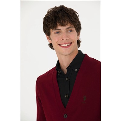 Erkek Bordo Basic Triko Hırka