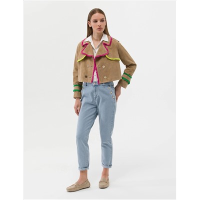 Krem Crop Top Deri Ceket