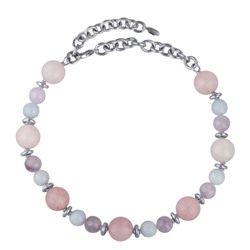 Колье Терра (морганит, кварц микс 12-18мм; покрытие родий) 43-51см, Есть комплект