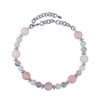 Колье Терра (морганит, кварц микс 12-18мм; покрытие родий) 43-51см, Есть комплект