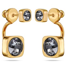 Серьги Теннис (кристаллы SW темно-серые 4мм и 8мм; покрытие золото), Есть комплект