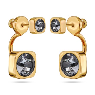 Серьги Теннис (кристаллы SW темно-серые 4мм и 8мм; покрытие золото), Есть комплект