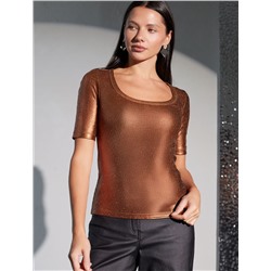 Футболка облегающая из хлопка в рубчик с U вырезом и матовым покрытием металлик