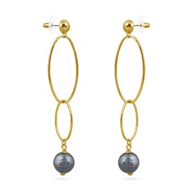 Серьги (Майорка 12мм серо-голубая; покрытие золото), Есть комплект