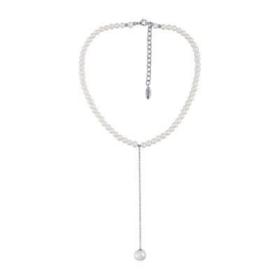 Колье (жемчуг белый 5-9мм; покрытие родий) 38-45см, Есть комплект