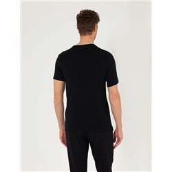 Siyah Slim Fit Baskılı Bisiklet Yaka Tişört