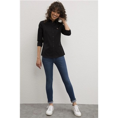 Kadın Siyah Uzun Kollu Basic Gömlek