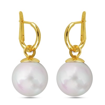 Серьги (Майорка 14мм белая; покрытие золото, Есть комплект