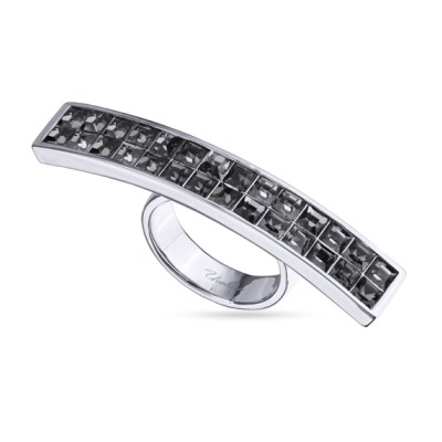 Кольцо Квадро (кристаллы SW темно-серые; покрытие родий), Есть комплект