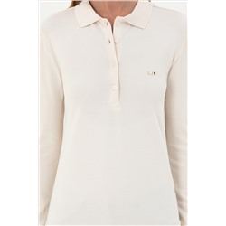 Kadın Krem Basic Polo Yaka Sweatshirt
