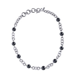 Колье Симбиоз (Майорка темно-серая 12мм; покрытие родий) 50-60см, Есть комплект