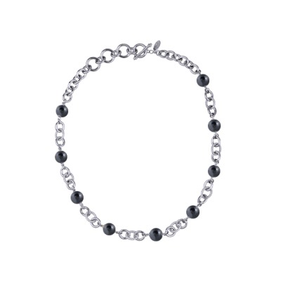 Колье Симбиоз (Майорка темно-серая 12мм; покрытие родий) 50-60см, Есть комплект